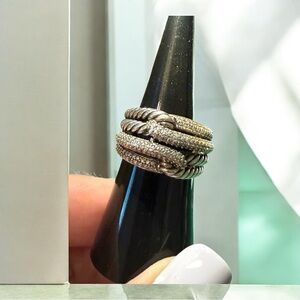 David Yurman Sterling Silver Double Loop Labyrinth Diamond Ring Authentic
